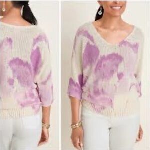 NWOT Chico’s linen cotton‎ blend knit Women's Purple/Cream Sweater size M 8-10